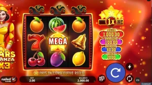Tampilan visual slot Stars Bonanza 3x3 dengan tema buah dan kosmik
