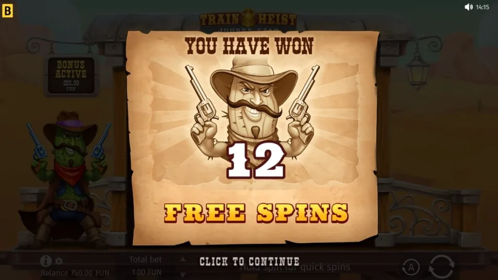 Tampilan visual slot Train Heist Johnny Cash dengan tema koboi Wild West
